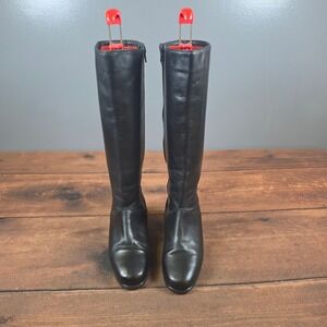 Regence Knee High Boots Womens 6.5 Black Good Leather Block Heel Zip Up Canada